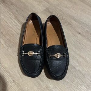 Coach Black Leather Loafers with Gold Hardware